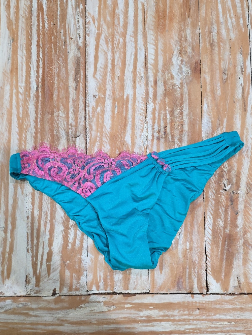 NWOT Beach Bunny Big Girls Dont Cry Turquoise Pink Lace Cheeky Bikini Bottoms XL - Picture 4 of 6